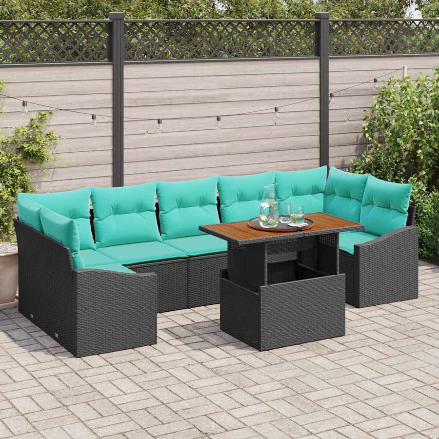 Tuin Eetset met kussen 8 pcs Zwart en Teal