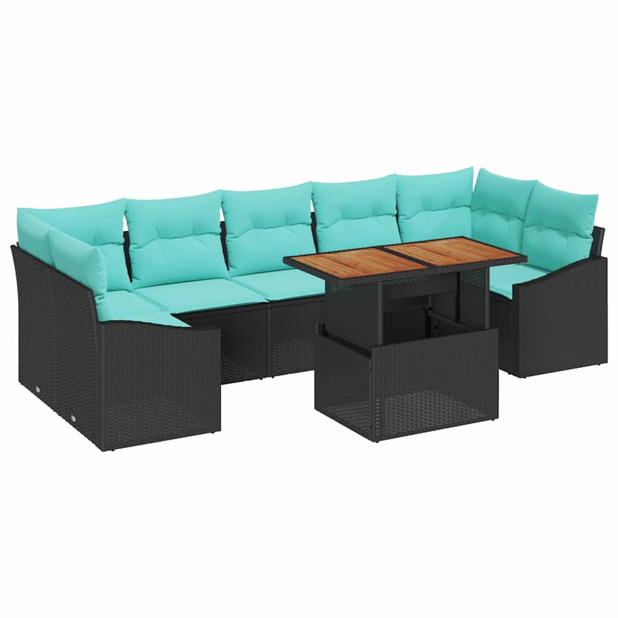 Tuin Eetset met kussen 8 pcs Zwart en Teal