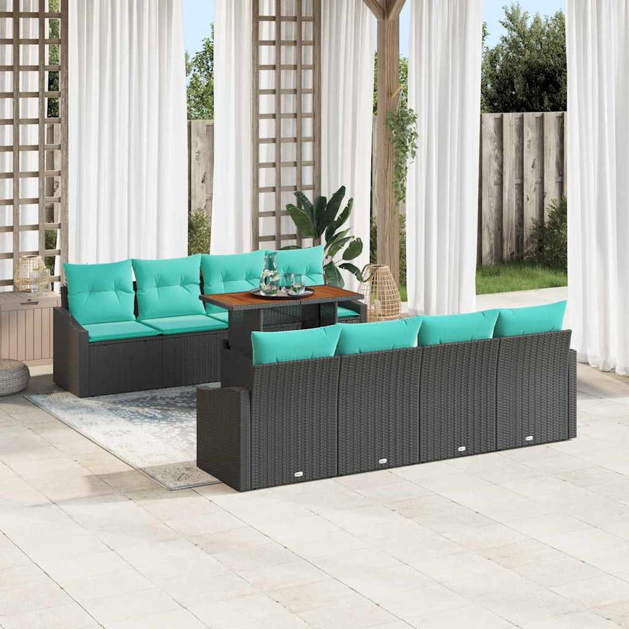 Tuin Sofa Set met kussen 9 pcs Zwart en Blauwgroen