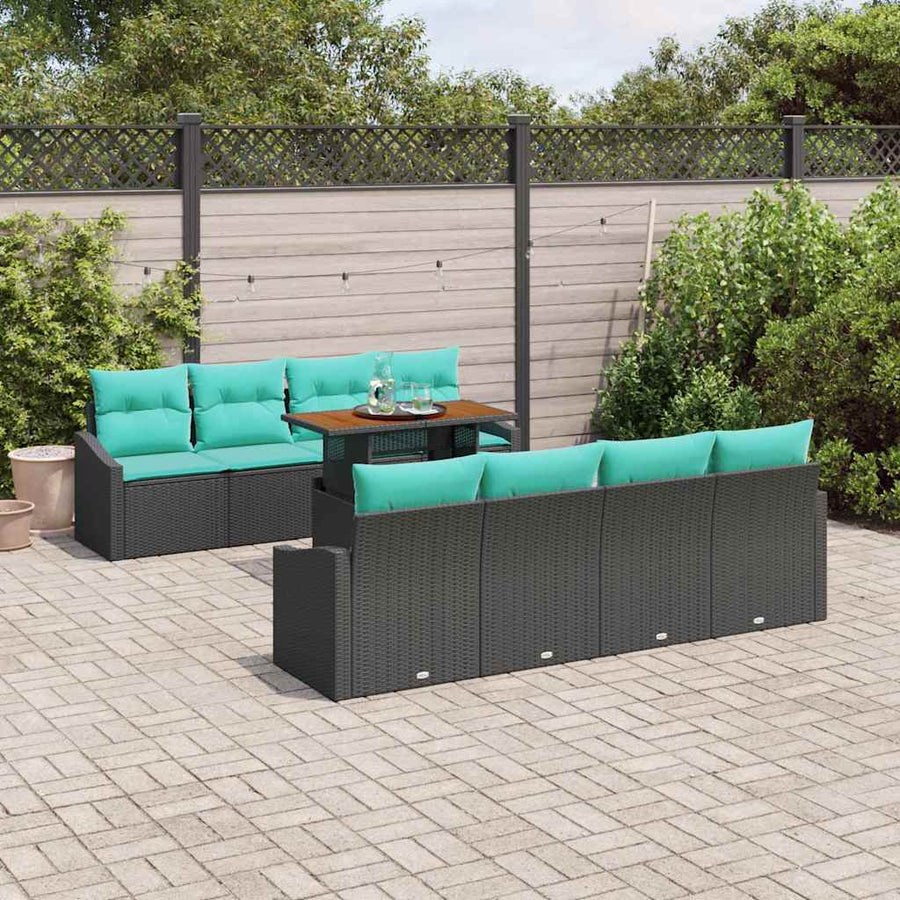 Tuin Sofa Set met kussen 9 pcs Zwart en Blauwgroen