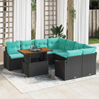 Tuin Eetset poly rattan 9-delig zwart blauwgroen