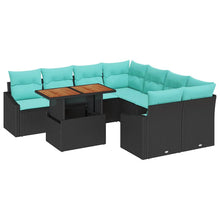 Tuin Eetset met kussen 9 pcs Zwart en Blauwgroen
