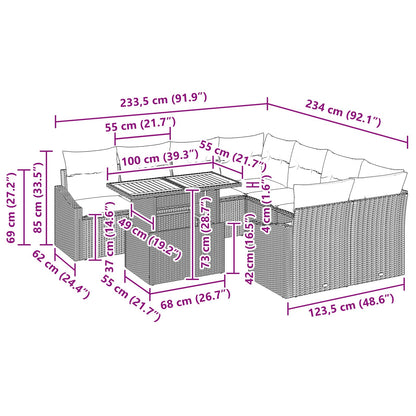Tuin Eetset met kussen 9 pcs Zwart en Blauwgroen