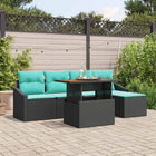 Tuin Eetset poly rattan zwart blauwgroen 5 personen