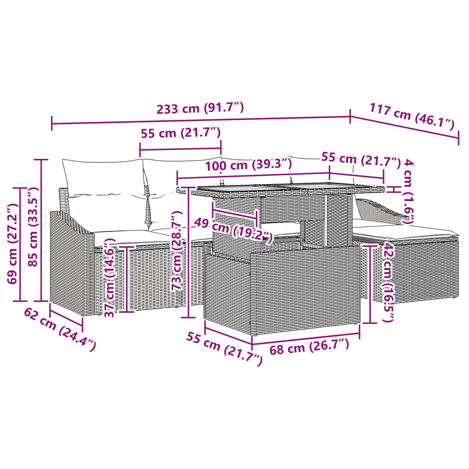 Tuin Eetset met kussen 6 pcs Zwart en Blauwgroen