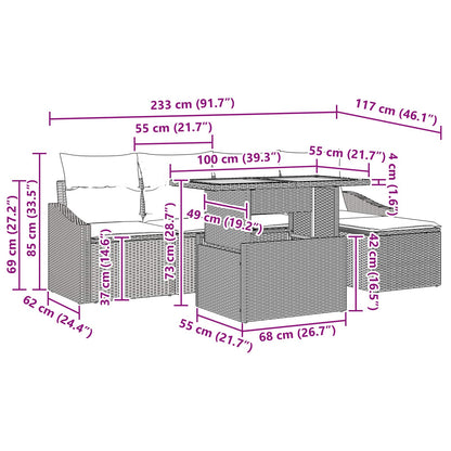 Tuin Eetset met kussen 6 pcs Zwart en Blauwgroen