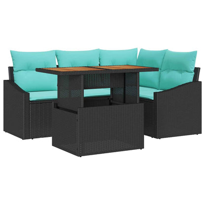 Tuin Eetset met kussen 5 pcs Zwart en Blauwgroen