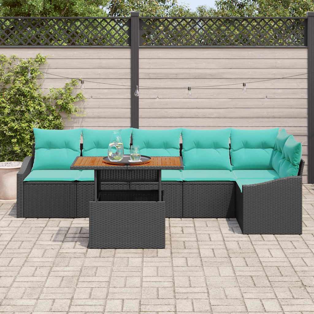 Tuin Eetset met kussen 7 pcs Zwart en Blauwgroen