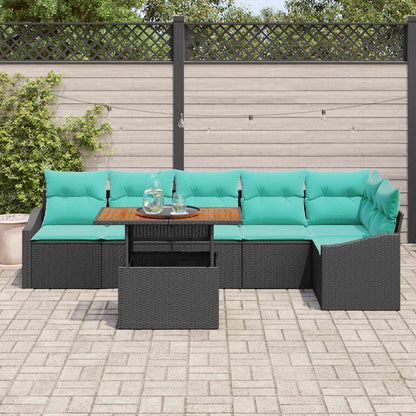 Tuin Eetset met kussen 7 pcs Zwart en Blauwgroen