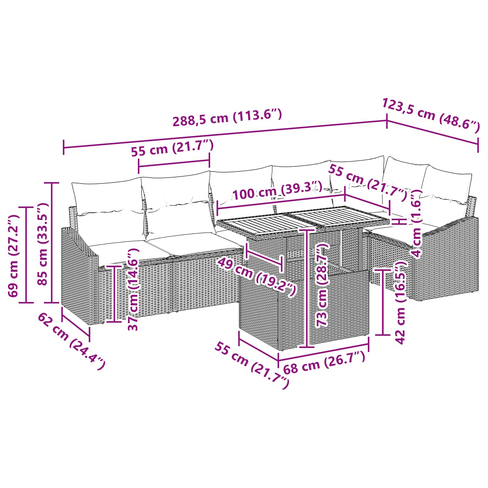 Tuin Eetset met kussen 7 pcs Zwart en Blauwgroen