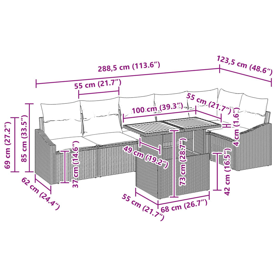Tuin Eetset met kussen 7 pcs Zwart en Blauwgroen
