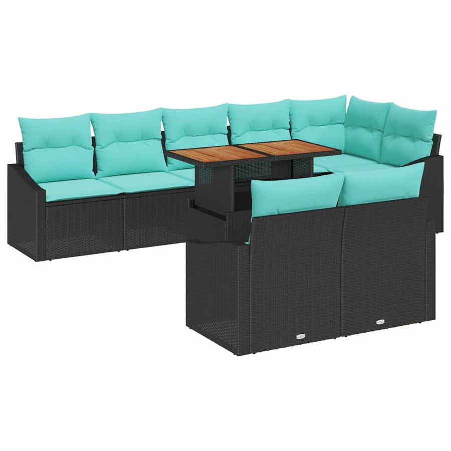 Tuin Eetset met kussen 9 pcs Zwart en Blauwgroen