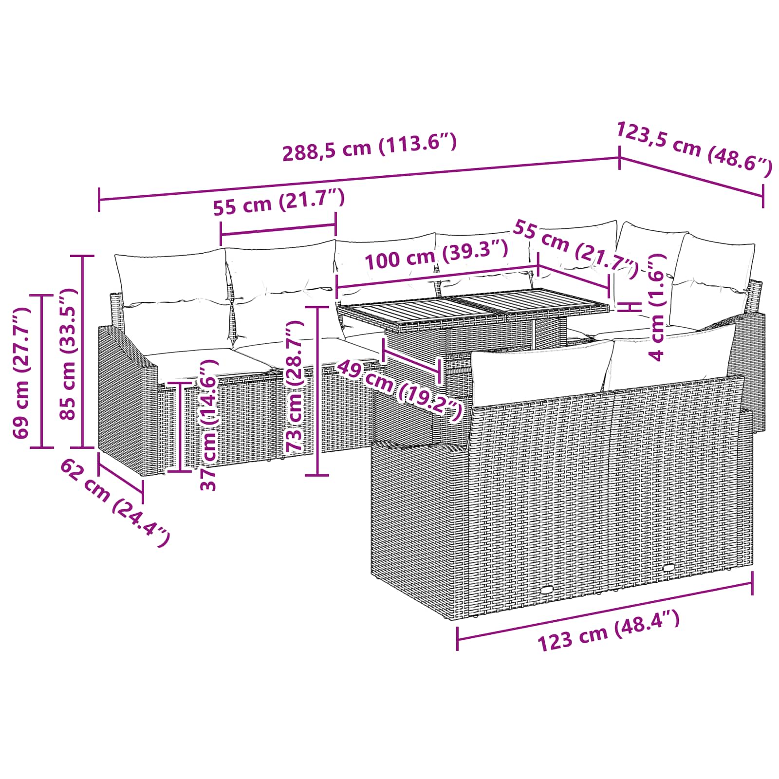 Tuin Eetset met kussen 9 pcs Zwart en Blauwgroen
