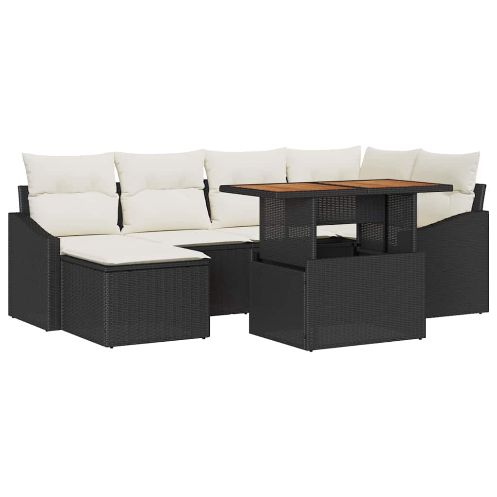 Tuin Eetset met kussen 7 pcs Zwart en Crème