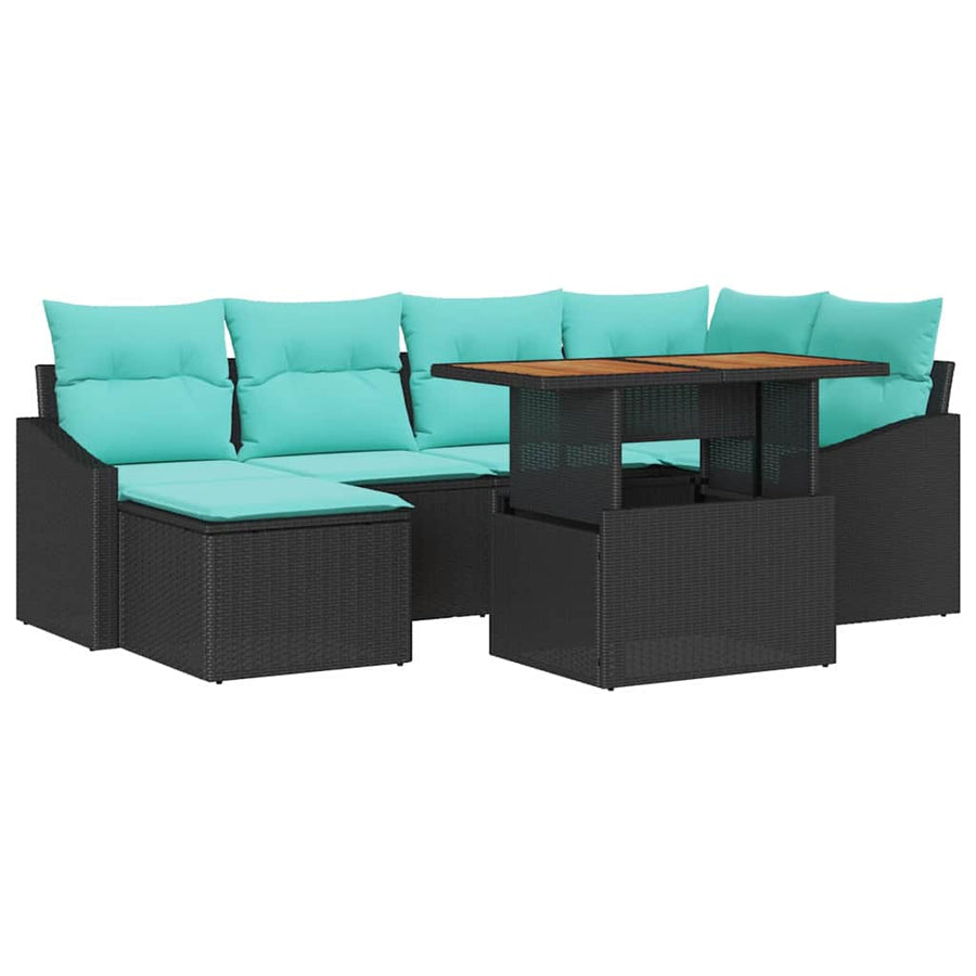 Tuin Eetset met kussen 7 pcs Zwart en Blauwgroen