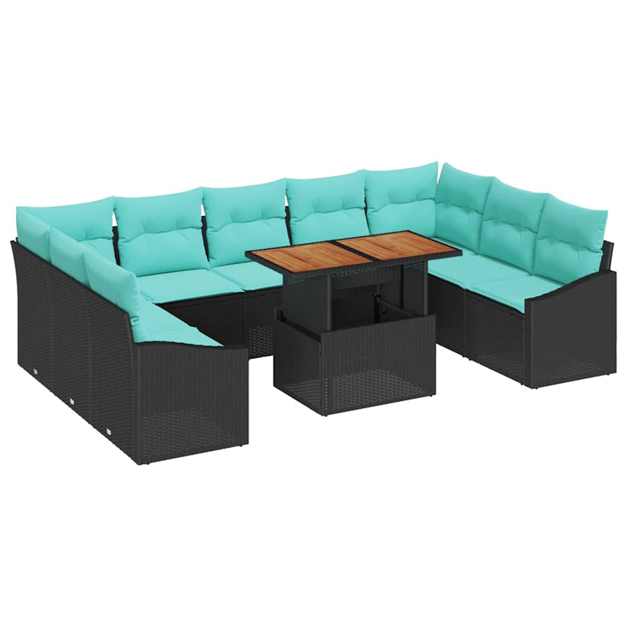 Tuin Eetset met kussen 10 pcs Zwart en Blauwgroen