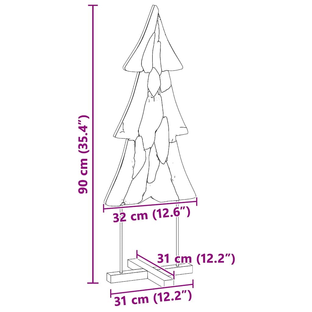 Kerstboom met standaard Bruin 90 cm Massief teakhout