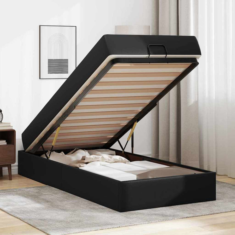 Bedframe met matras Anders Zwart 90 x 190 cm Kunstleer