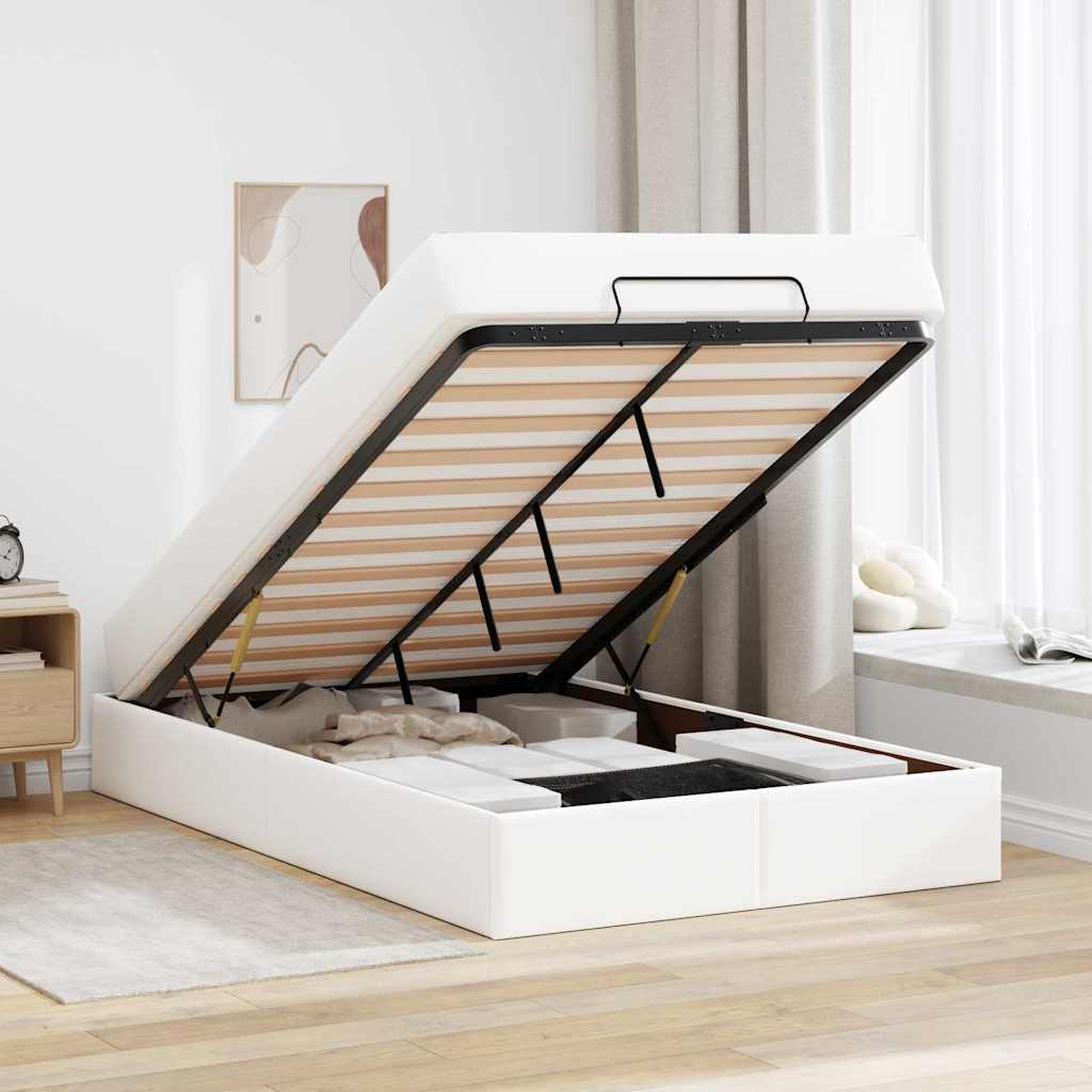 Bedframe met matras met matras Zuiverwit 120 x 190 cm Kunstleer