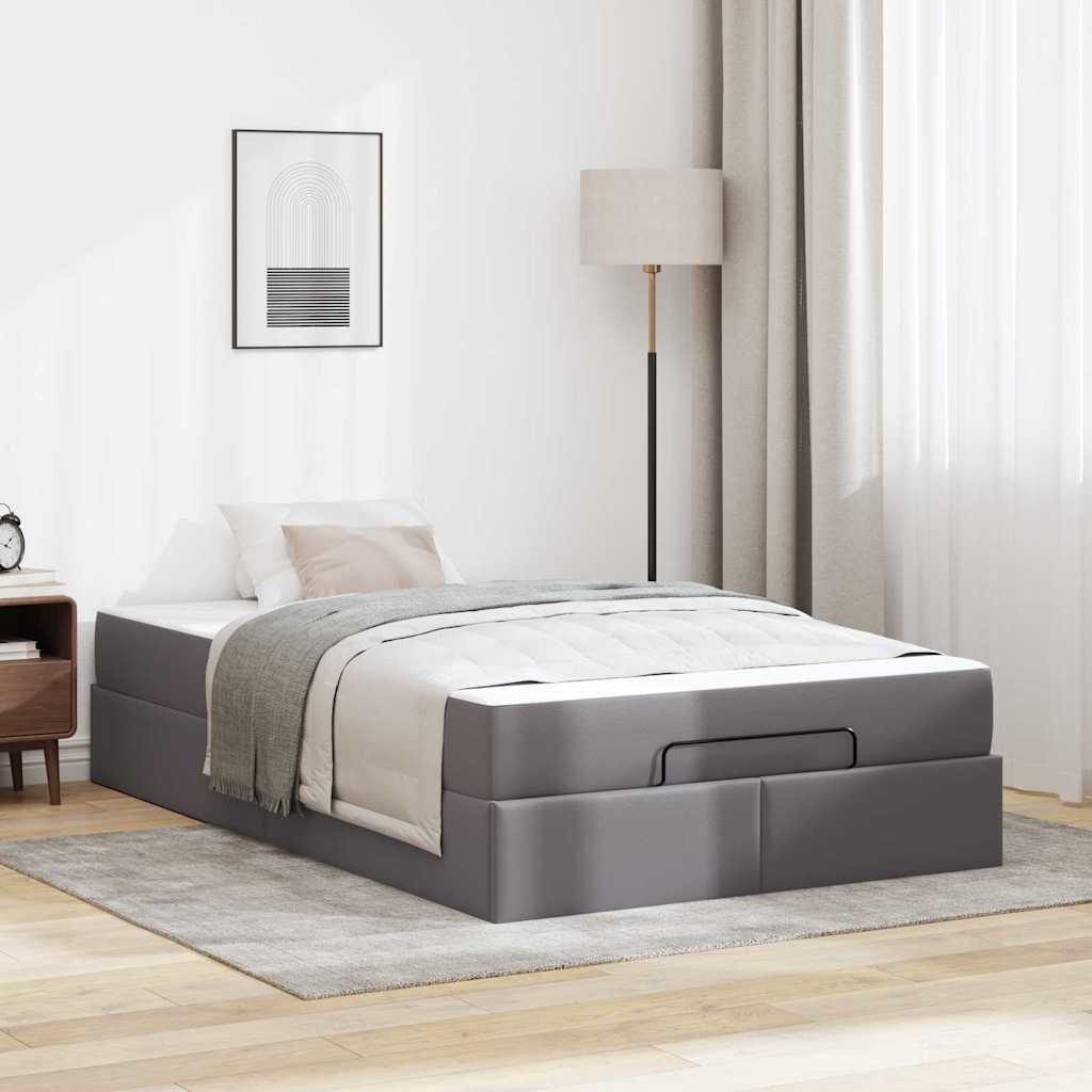 Bedframe met matras Grijs 120 x 190 cm Kunstleer
