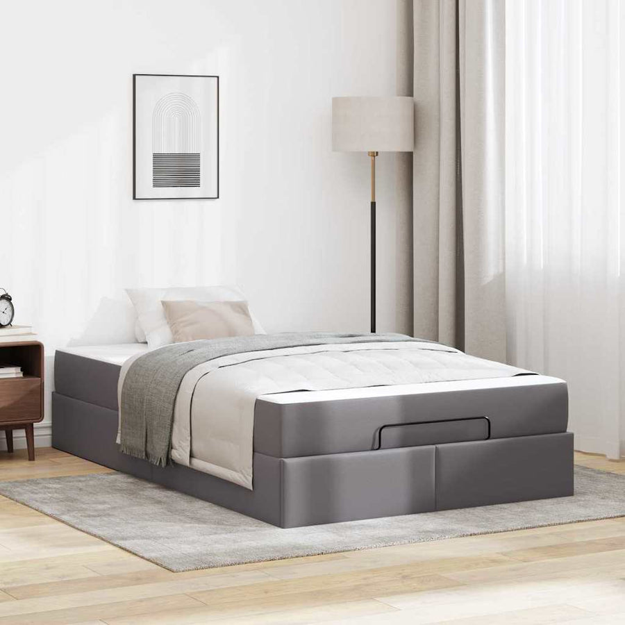 Bedframe met matras Grijs 120 x 190 cm Kunstleer