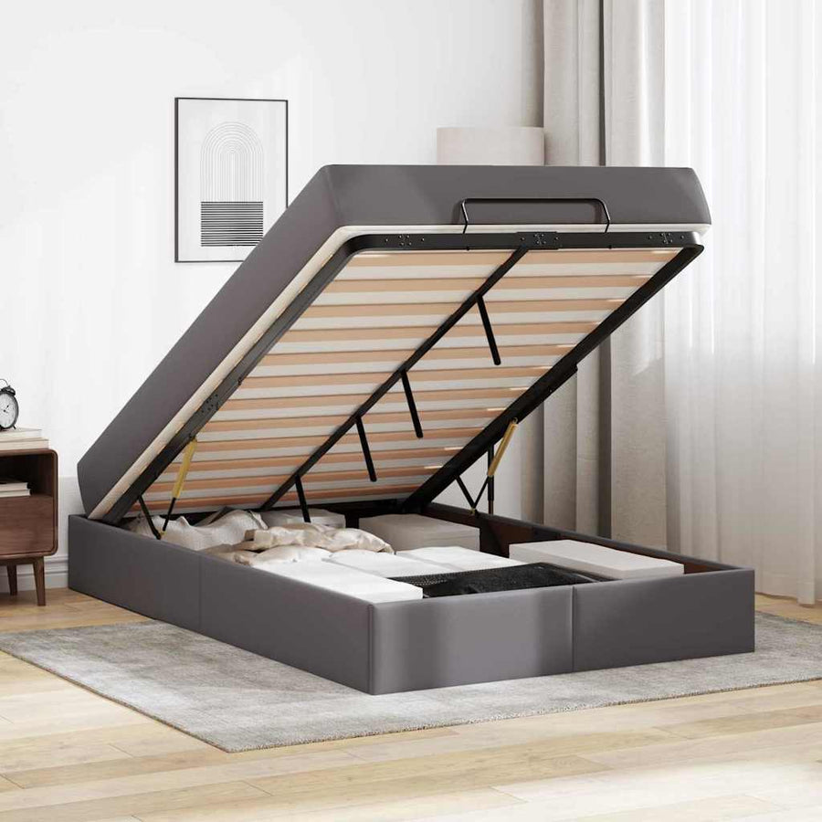 Bedframe met matras Grijs 120 x 190 cm Kunstleer