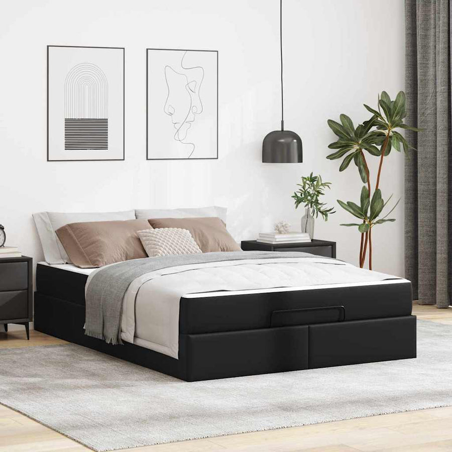 Bedframe met matras Anders Zwart 140 x 190 cm Kunstleer