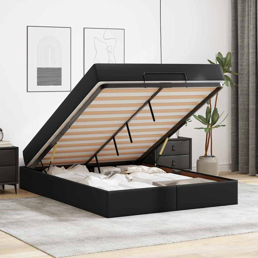 Bedframe met matras Anders Zwart 140 x 190 cm Kunstleer