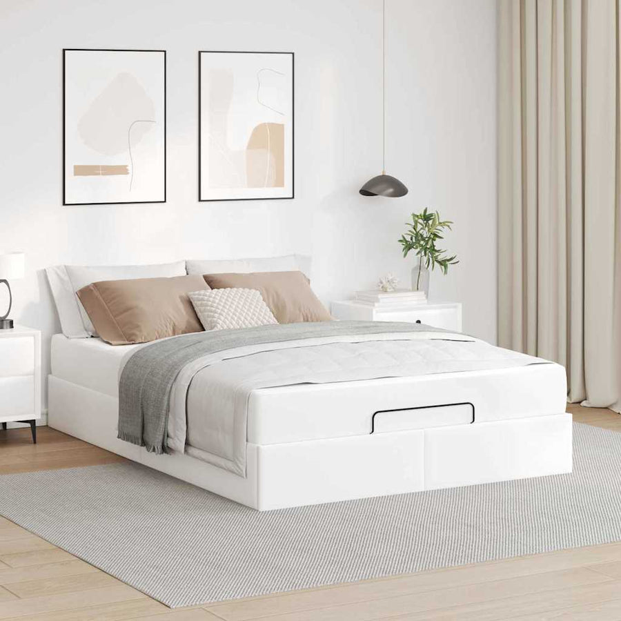 Bedframe met matras met matras Zuiverwit 140 x 190 cm Kunstleer