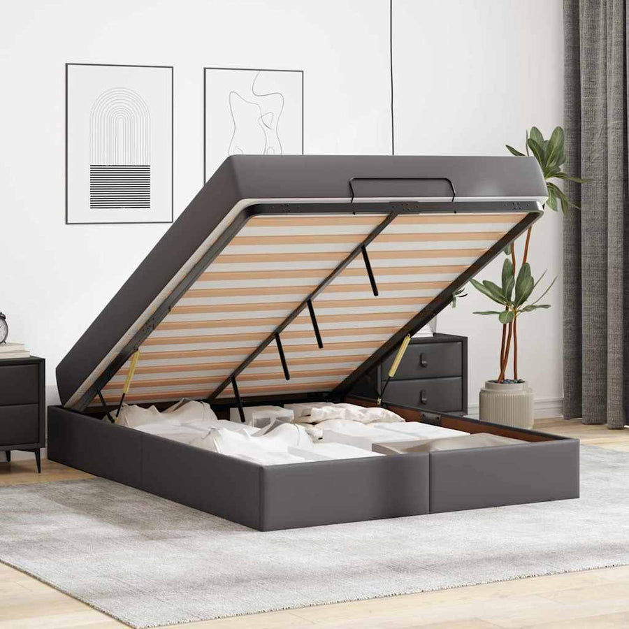 Bedframe met matras Anders Grijs 140 x 190 cm Kunstleer