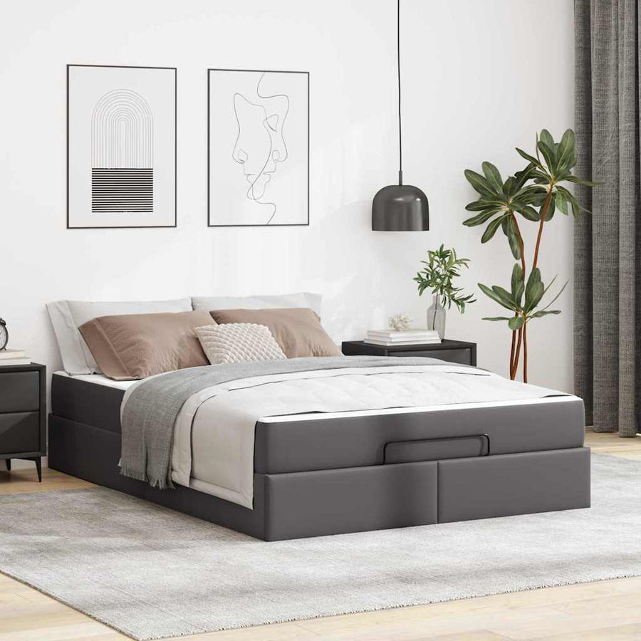 Bedframe met matras Anders Grijs 140 x 200 cm Kunstleer