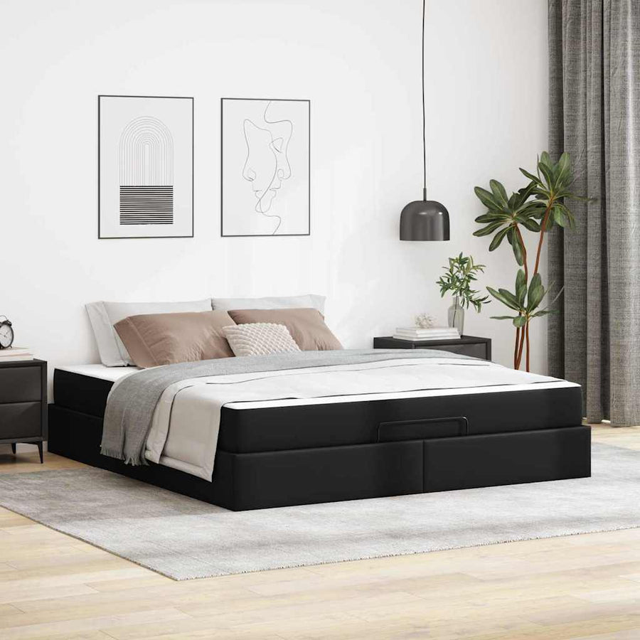 Bedframe met matras Anders Zwart 180 x 200 cm Kunstleer