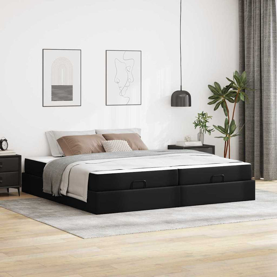 Bedframe met matras Anders Zwart 200 x 200 cm Kunstleer