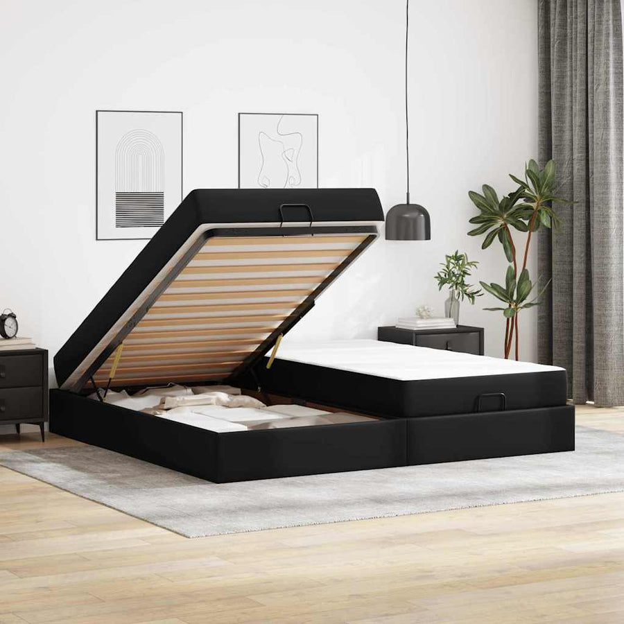Bedframe met matras Anders Zwart 200 x 200 cm Kunstleer