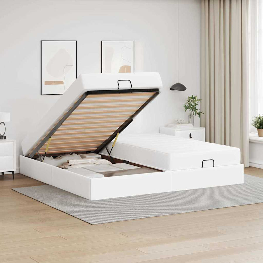 Bedframe met matras Zuiverwit 200 x 200 cm Kunstleer