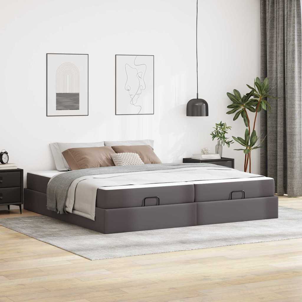 Bedframe met matras met matras Grijs 200 x 200 cm Kunstleer