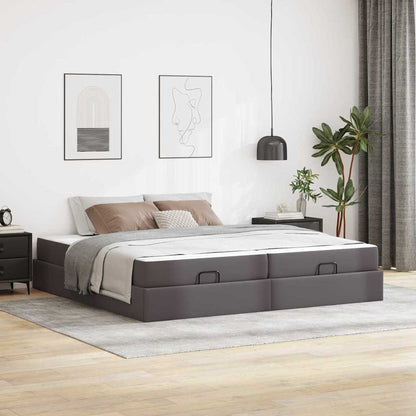 Bedframe met matras met matras Grijs 200 x 200 cm Kunstleer