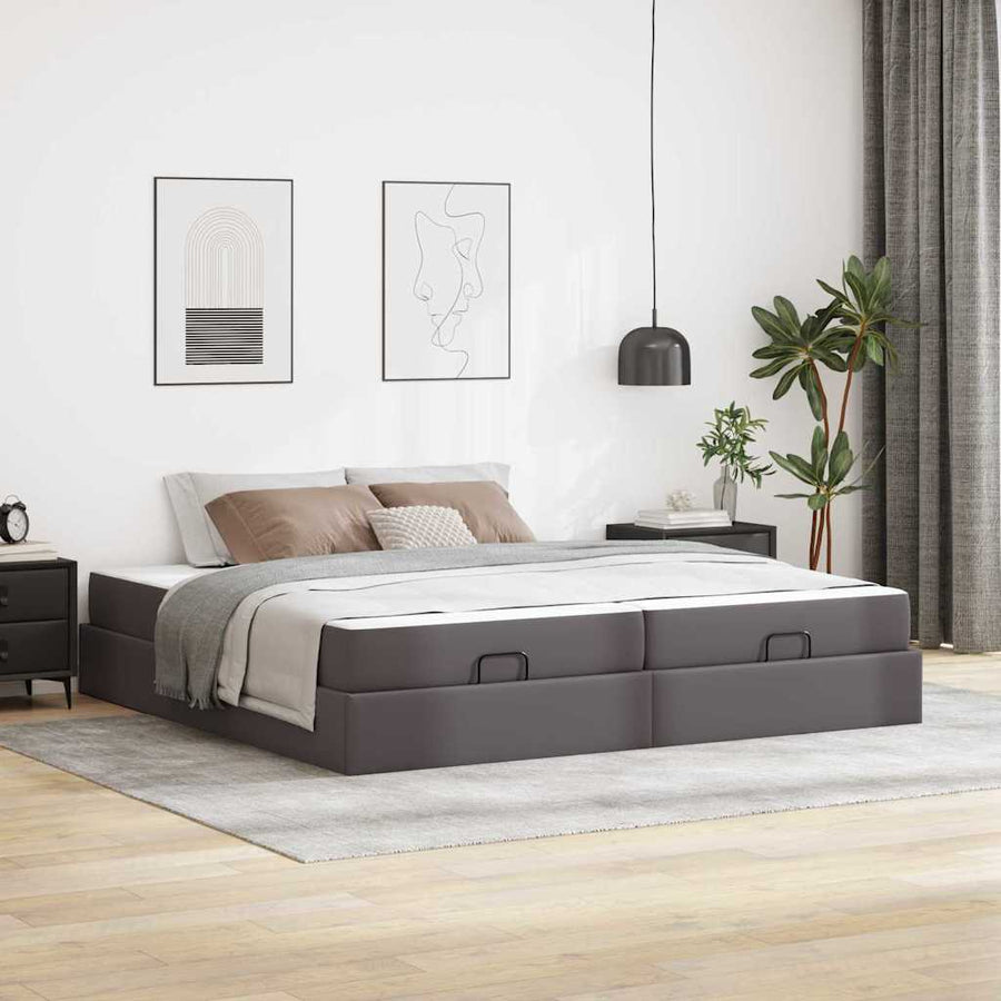 Bedframe met matras met matras Grijs 200 x 200 cm Kunstleer