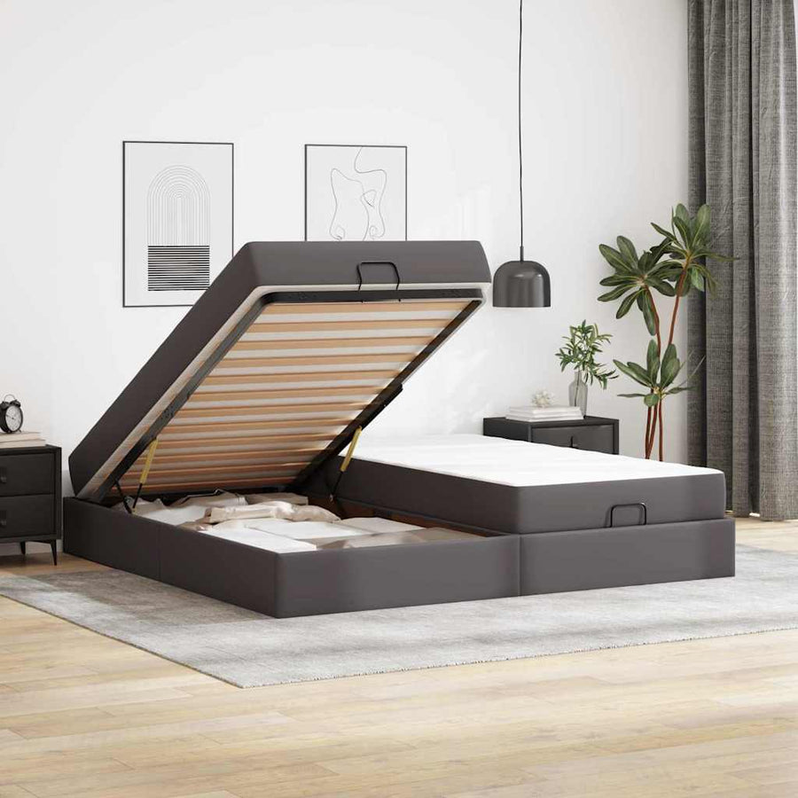 Bedframe met matras met matras Grijs 200 x 200 cm Kunstleer