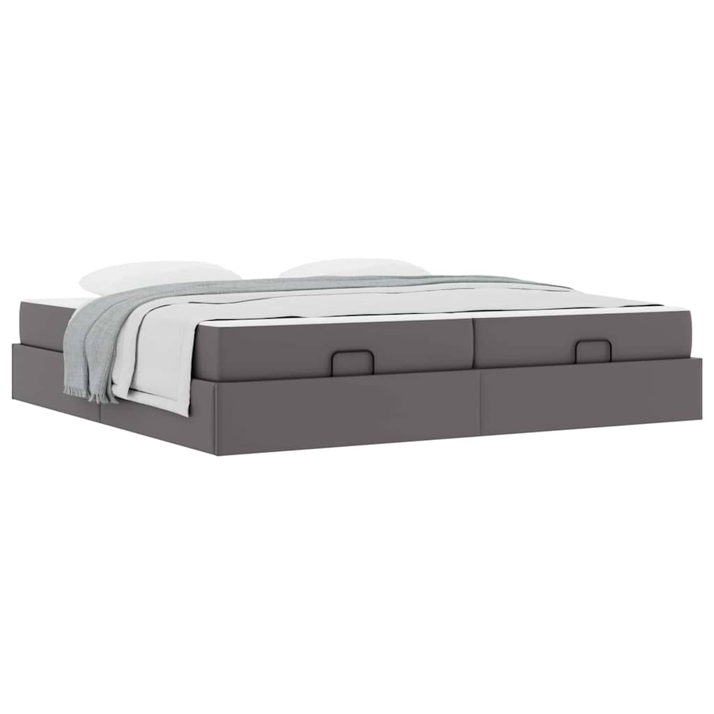 Bedframe met matras met matras Grijs 200 x 200 cm Kunstleer