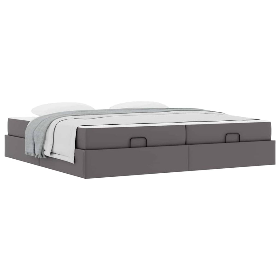 Bedframe met matras met matras Grijs 200 x 200 cm Kunstleer