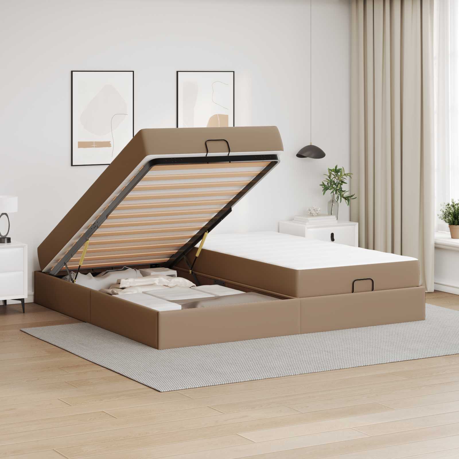 Bedframe met matras met matras 2 pcs Tan PVC