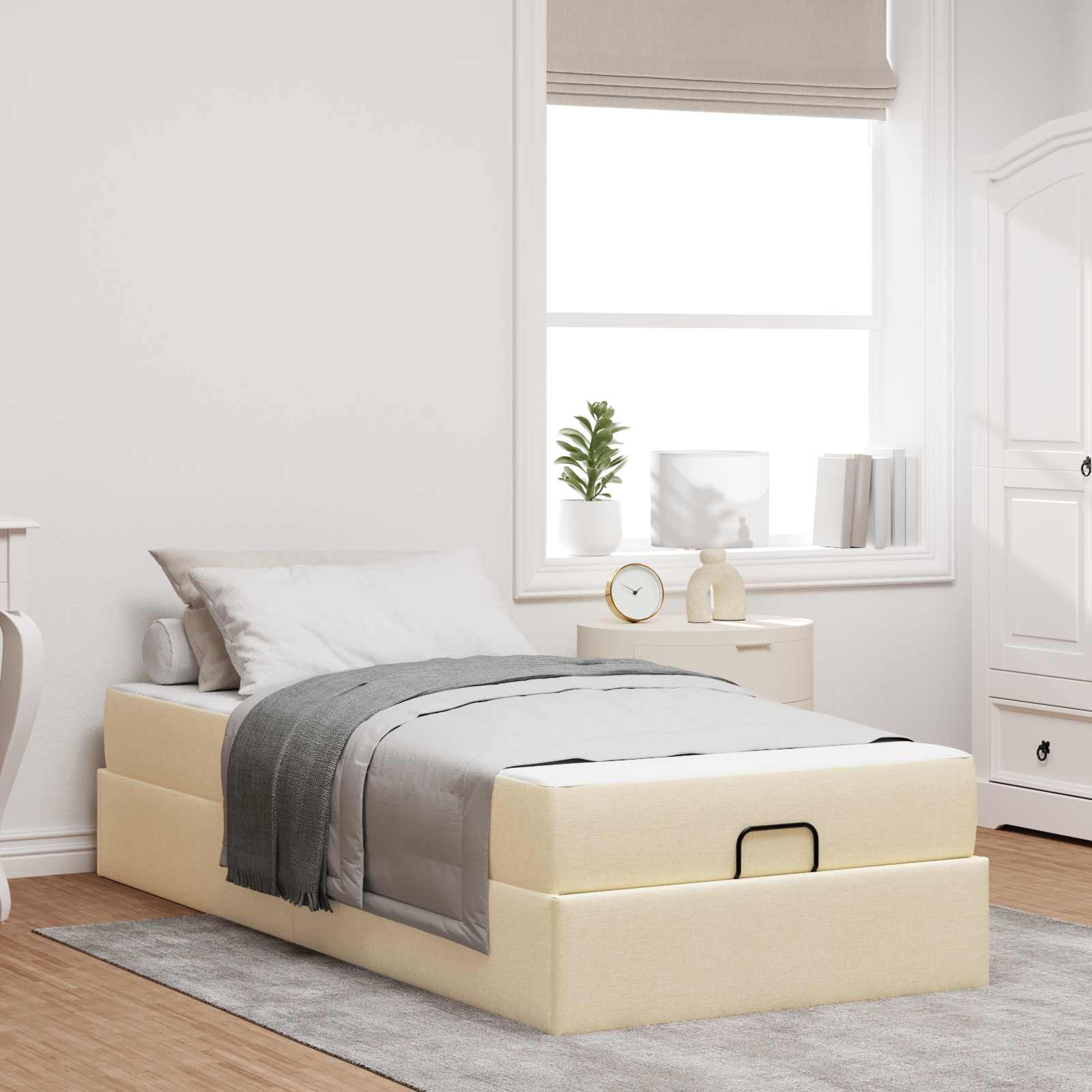 Bedframe met matras 2 pcs Crème Stof