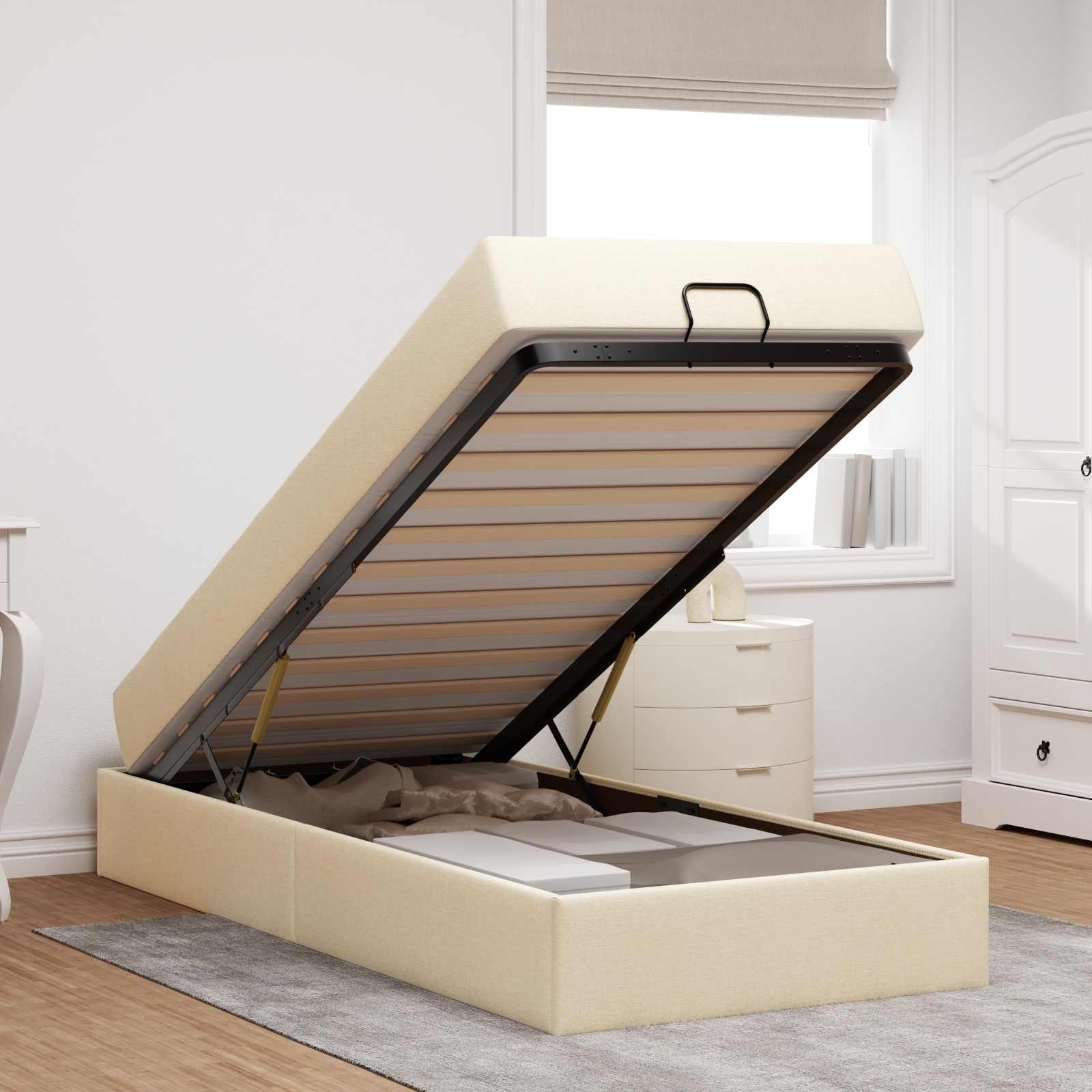 Bedframe met matras 2 pcs Crème Stof