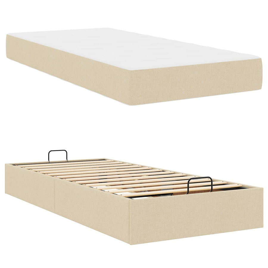 Bedframe met matras 2 pcs Crème Stof