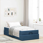 Bedframe 90x200 cm blauw stof met opbergruimte