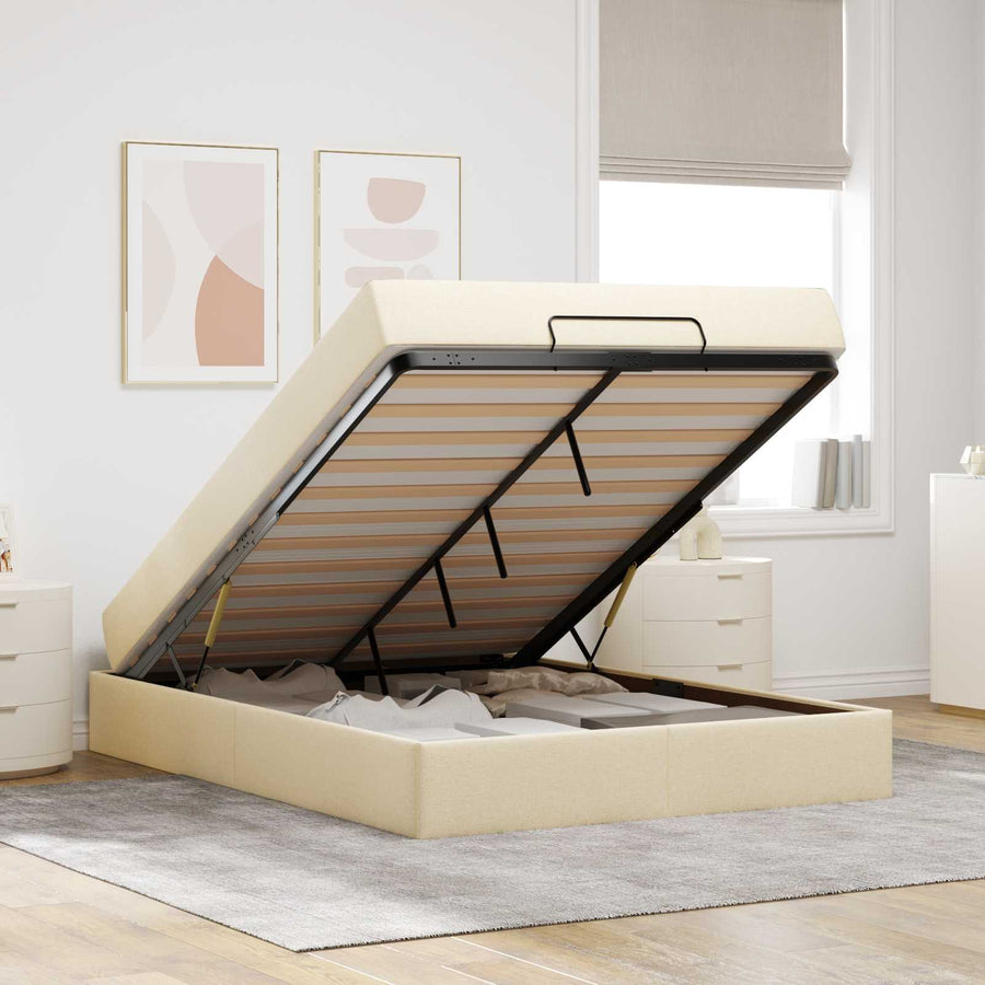 Bedframe met matras met matras 2 pcs Crème Stof