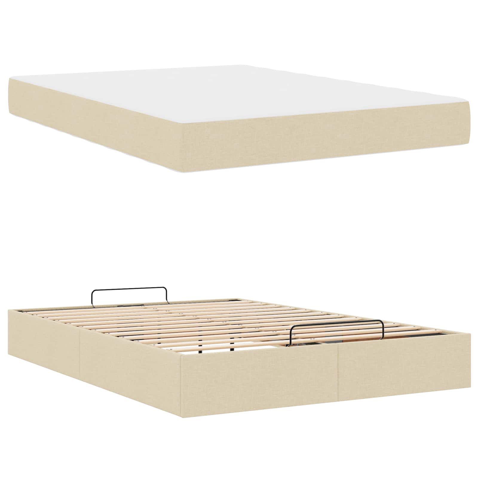 Bedframe met matras met matras 2 pcs Crème Stof
