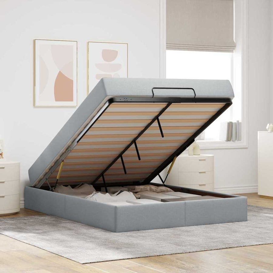 Bedframe Anders met opslag Lichtgrijs 160 x 200 cm Stof