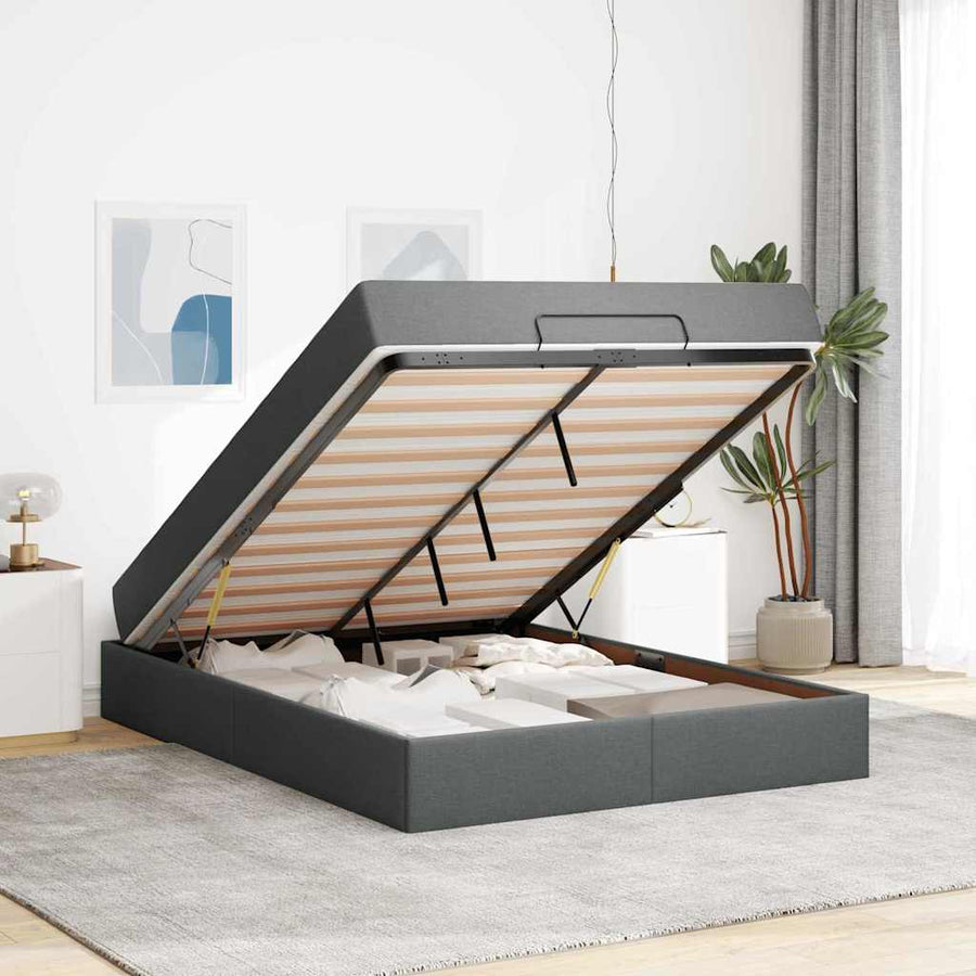 Bedframe Anders met opslag Donkergrijs 160 x 200 cm Stof